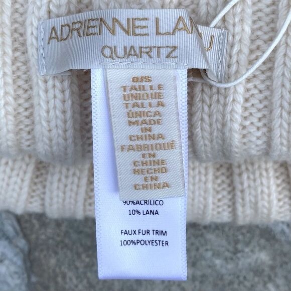 NWT New Adrienne Landau Pearl Trim Pom-Pom Knit Wool Blend Beanie Hat Ivory OS - Picture 7 of 9